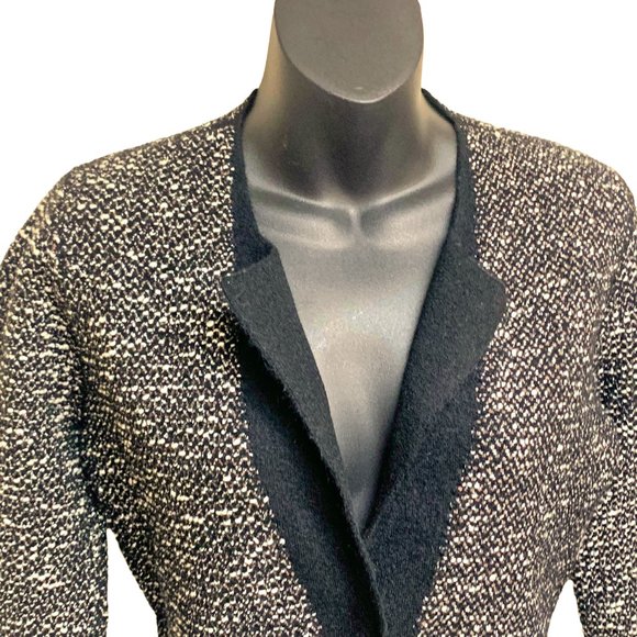 D. EXTERIOR Black White Metallic‎ Wool Blend Boucle Knit Cardigan - Picture 2 of 12